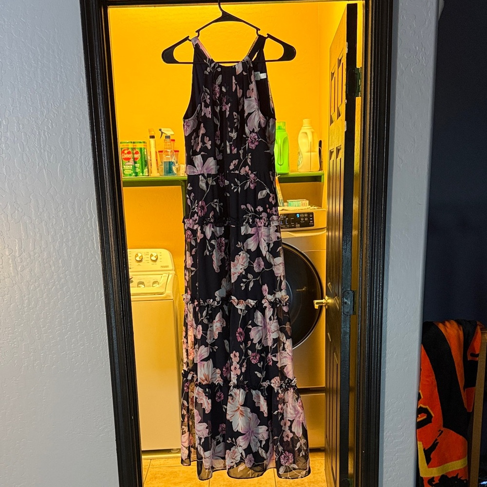 ELIZA J Floral Halter Navy Pink Maxi Dress Size 2P